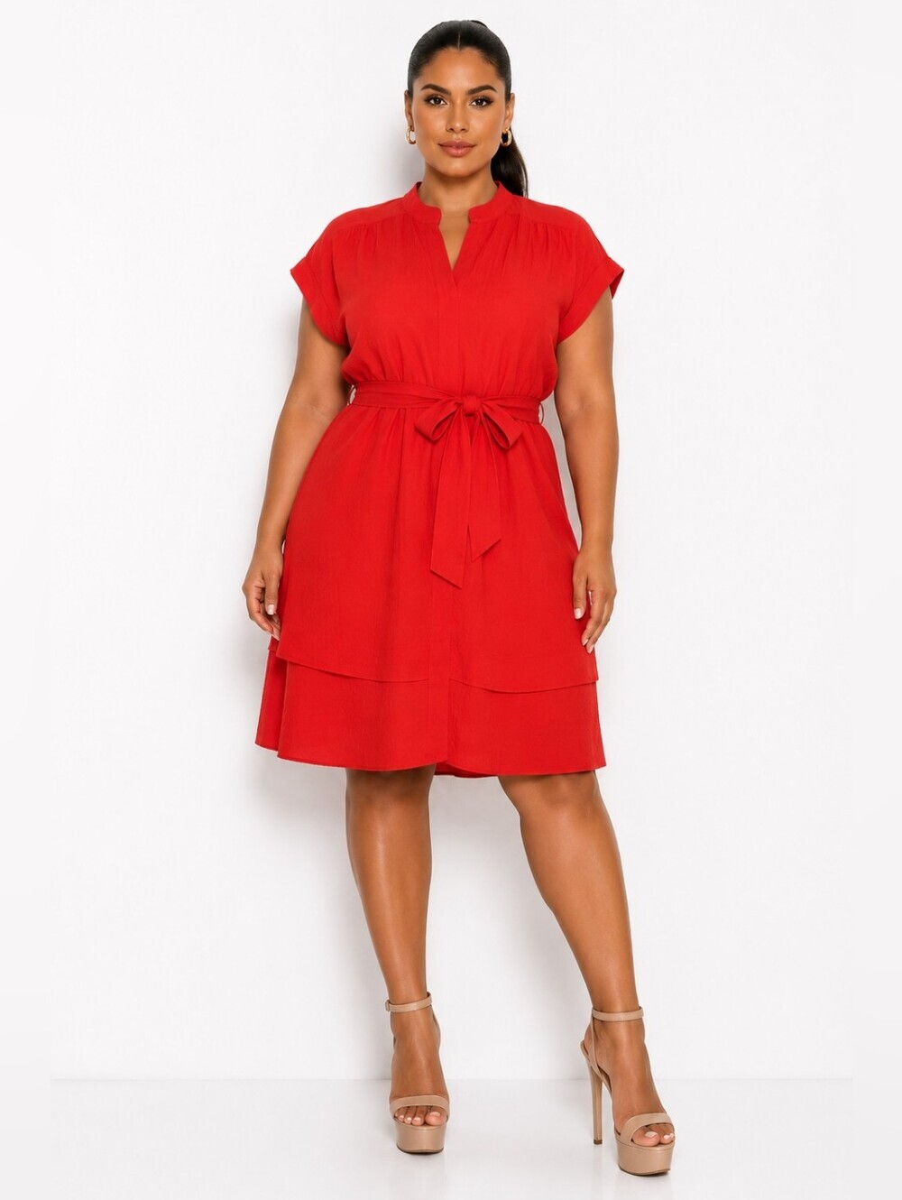 Calvin Klein Women’s Red Layered Tie Waist Dress Size 8.